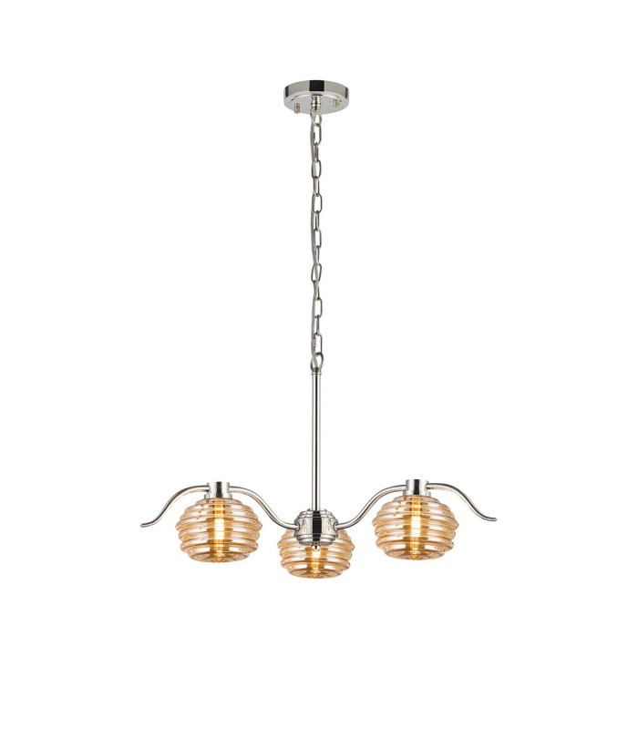 Astoria 70cm 3 Light Multi Arm Pendant/Semi Flush 160mm Glass Polished Nickel/Amber-5