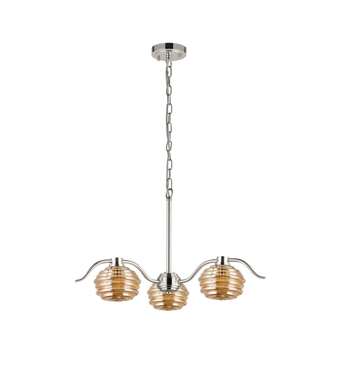 Astoria 70cm 3 Light Multi Arm Pendant/Semi Flush 160mm Glass Polished Nickel/Amber-8