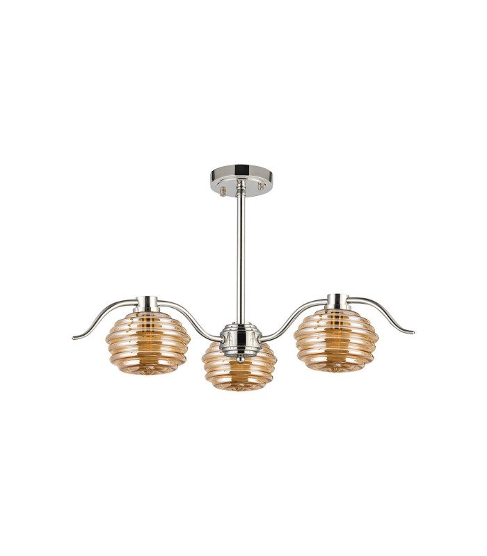 Astoria 70cm 3 Light Multi Arm Pendant/Semi Flush 160mm Glass Polished Nickel/Amber-10