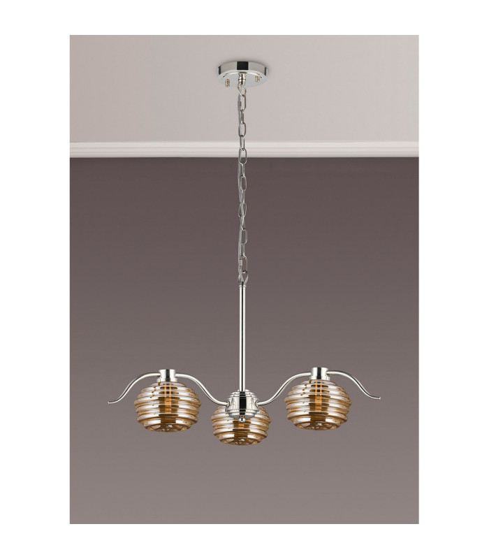 Astoria 70cm 3 Light Multi Arm Pendant/Semi Flush 160mm Glass Polished Nickel/Amber-11
