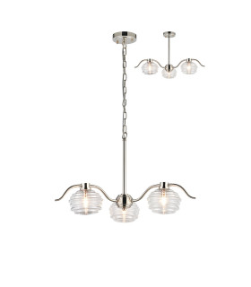 Astoria 70cm 3 Light Multi Arm Pendant/Semi Flush 160mm Glass Polished Nickel/Clear-1