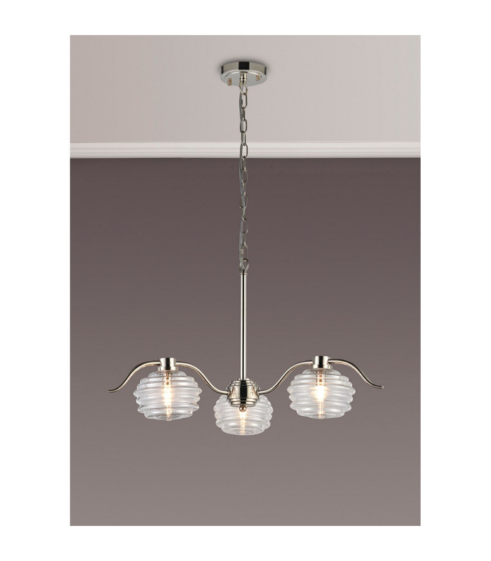 Astoria 70cm 3 Light Multi Arm Pendant/Semi Flush 160mm Glass Polished Nickel/Clear-3