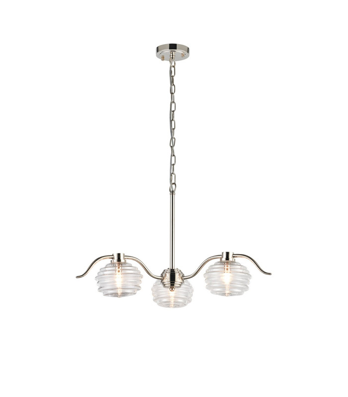Astoria 70cm 3 Light Multi Arm Pendant/Semi Flush 160mm Glass Polished Nickel/Clear-5