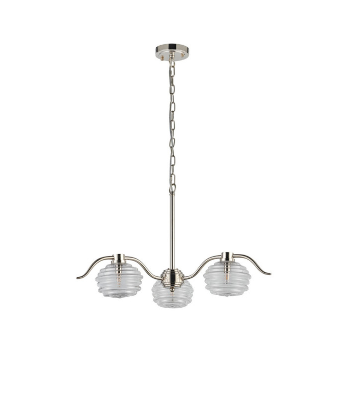 Astoria 70cm 3 Light Multi Arm Pendant/Semi Flush 160mm Glass Polished Nickel/Clear-8