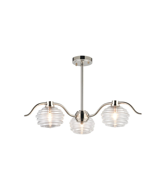 Astoria 70cm 3 Light Multi Arm Pendant/Semi Flush 160mm Glass Polished Nickel/Clear-9