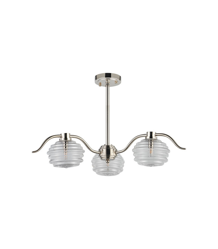 Astoria 70cm 3 Light Multi Arm Pendant/Semi Flush 160mm Glass Polished Nickel/Clear-10