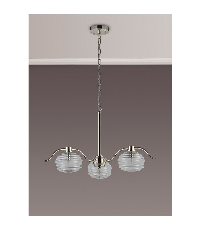 Astoria 70cm 3 Light Multi Arm Pendant/Semi Flush 160mm Glass Polished Nickel/Clear-11
