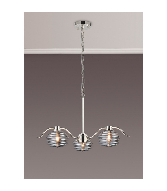 Astoria 70cm 3 Light Multi Arm Pendant/Semi Flush 160mm Glass Polished Nickel/Smoke-3