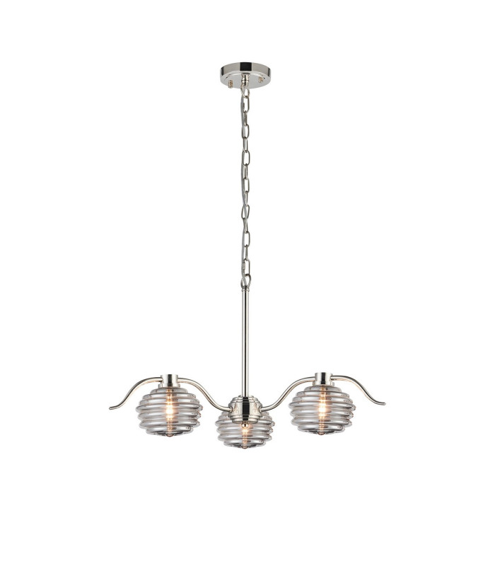Astoria 70cm 3 Light Multi Arm Pendant/Semi Flush 160mm Glass Polished Nickel/Smoke-5