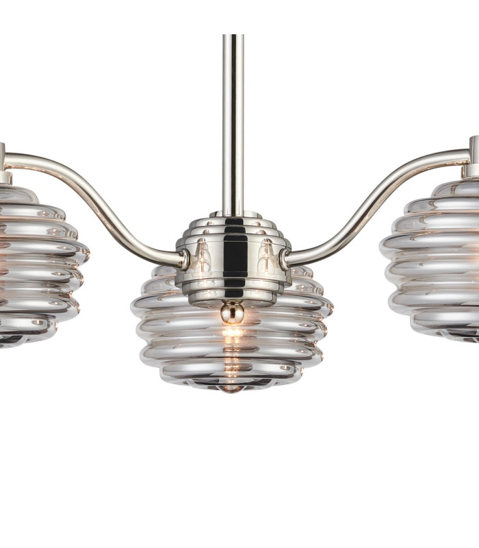 Astoria 70cm 3 Light Multi Arm Pendant/Semi Flush 160mm Glass Polished Nickel/Smoke-6