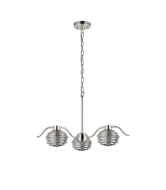 Astoria 70cm 3 Light Multi Arm Pendant/Semi Flush 160mm Glass Polished Nickel/Smoke-8
