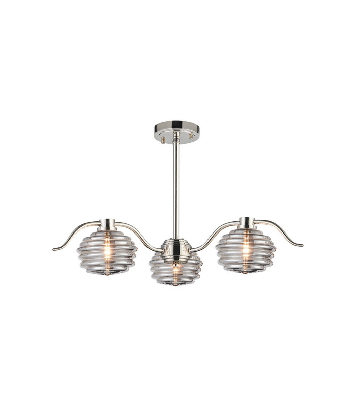 Astoria 70cm 3 Light Multi Arm Pendant/Semi Flush 160mm Glass Polished Nickel/Smoke-9