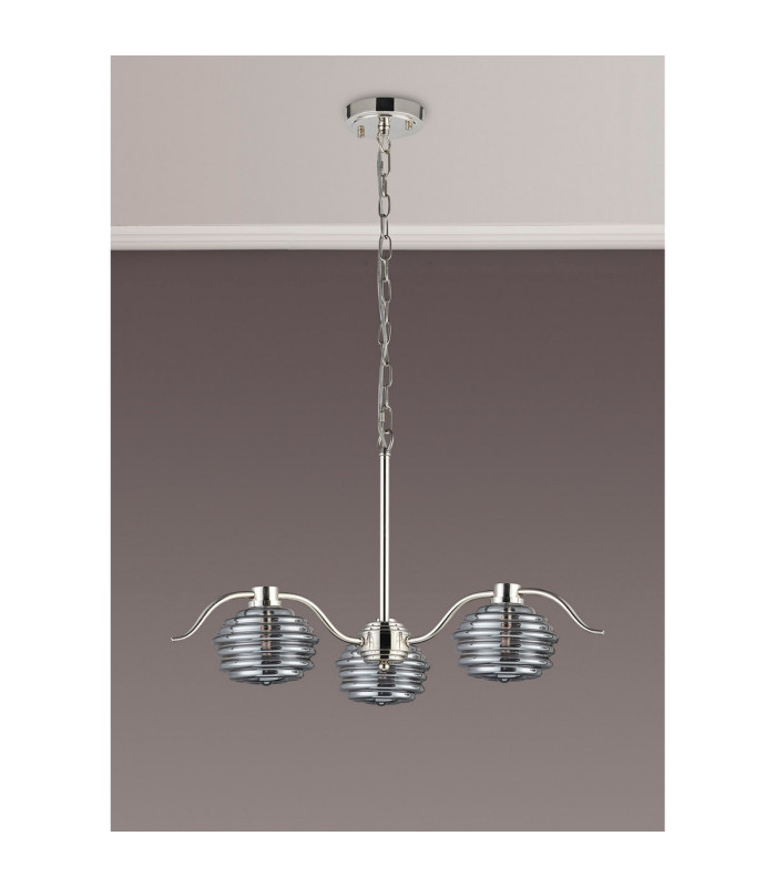 Astoria 70cm 3 Light Multi Arm Pendant/Semi Flush 160mm Glass Polished Nickel/Smoke-11