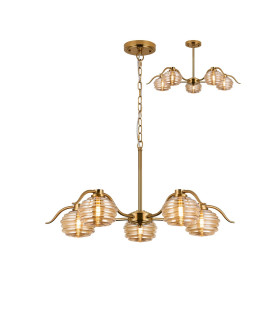 Astoria 80cm 5 Light Multi Arm Pendant/Semi Flush 160mm Glass Brass/Amber-1