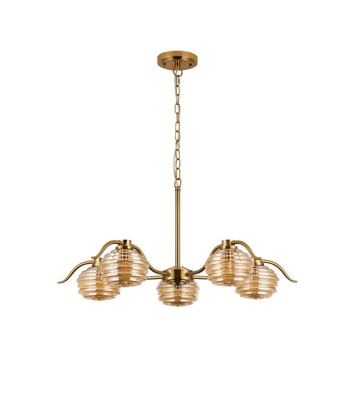 Astoria 80cm 5 Light Multi Arm Pendant/Semi Flush 160mm Glass Brass/Amber-8