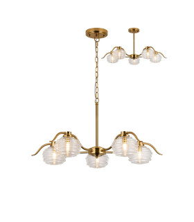Astoria 80cm 5 Light Multi Arm Pendant/Semi Flush 160mm Glass Brass/Clear-1