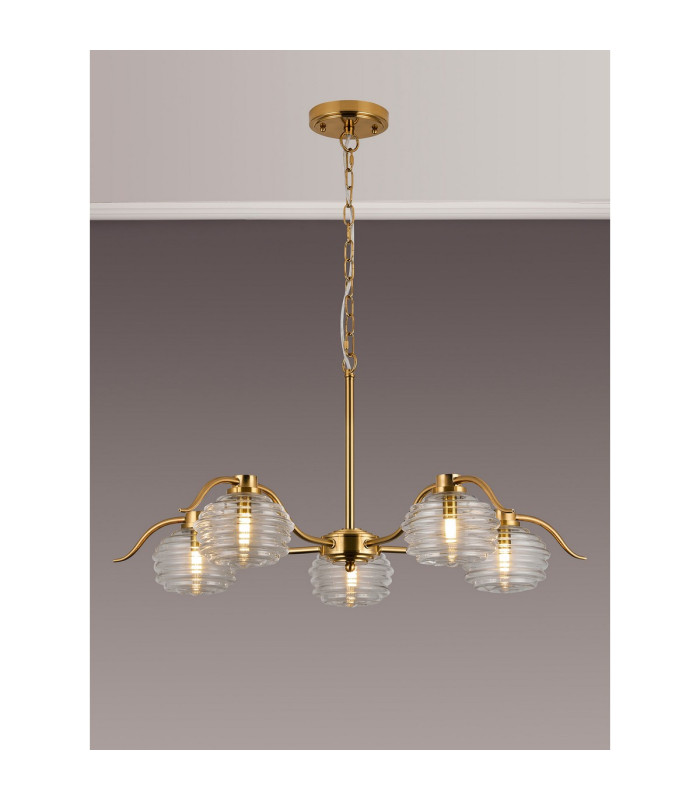 Astoria 80cm 5 Light Multi Arm Pendant/Semi Flush 160mm Glass Brass/Clear-3