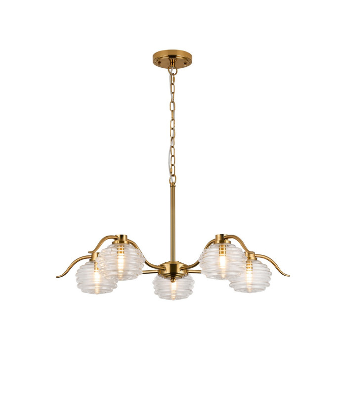 Astoria 80cm 5 Light Multi Arm Pendant/Semi Flush 160mm Glass Brass/Clear-5