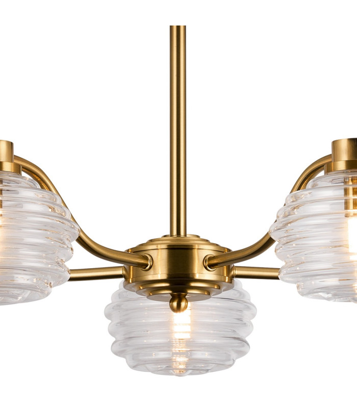 Astoria 80cm 5 Light Multi Arm Pendant/Semi Flush 160mm Glass Brass/Clear-6