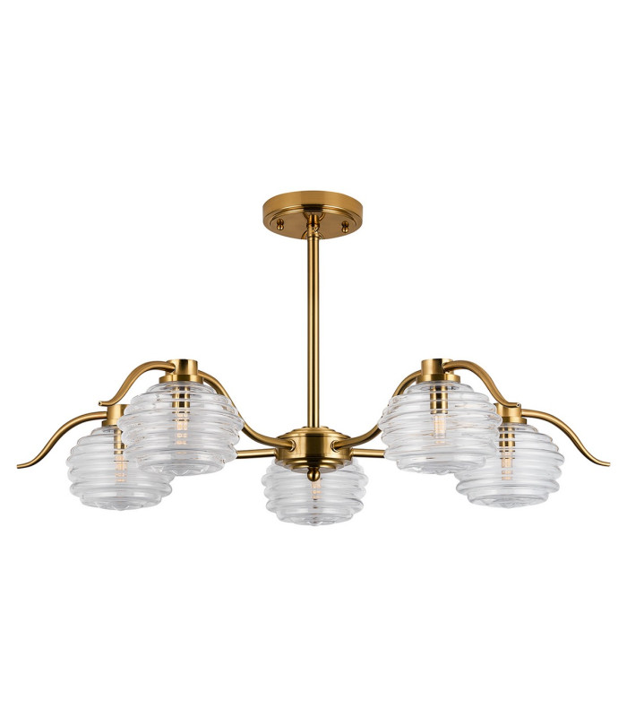 Astoria 80cm 5 Light Multi Arm Pendant/Semi Flush 160mm Glass Brass/Clear-10