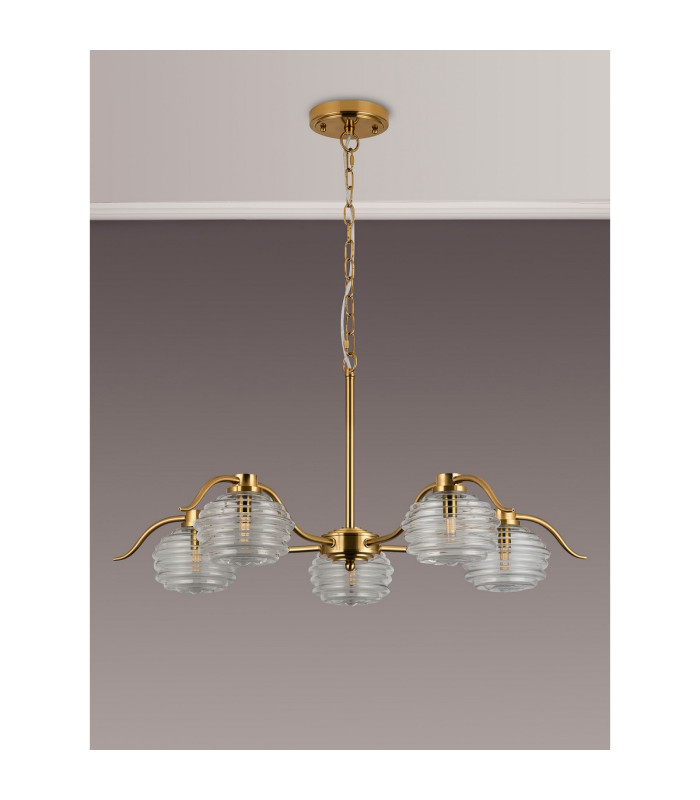 Astoria 80cm 5 Light Multi Arm Pendant/Semi Flush 160mm Glass Brass/Clear-11