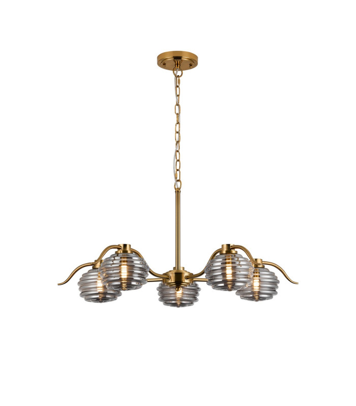 Astoria 80cm 5 Light Multi Arm Pendant/Semi Flush 160mm Glass Brass/Smoke-5