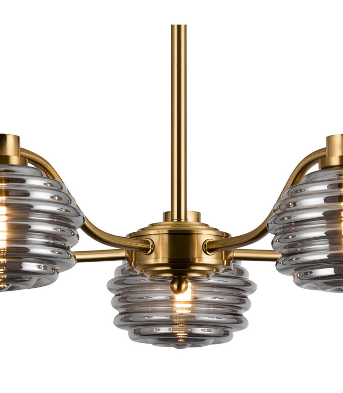 Astoria 80cm 5 Light Multi Arm Pendant/Semi Flush 160mm Glass Brass/Smoke-6