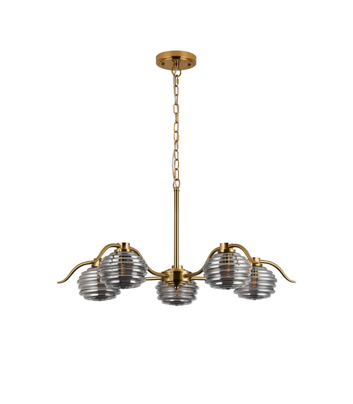 Astoria 80cm 5 Light Multi Arm Pendant/Semi Flush 160mm Glass Brass/Smoke-8