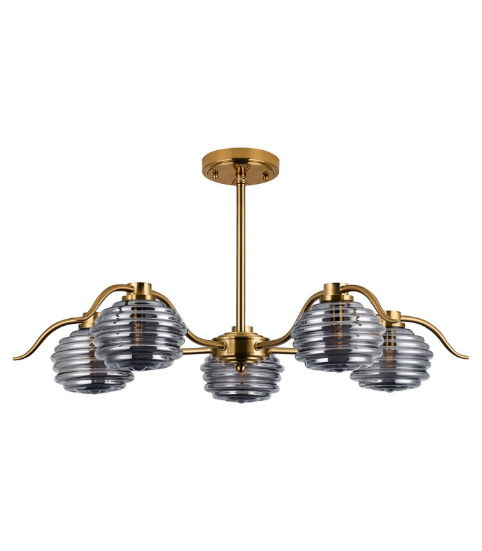 Astoria 80cm 5 Light Multi Arm Pendant/Semi Flush 160mm Glass Brass/Smoke-10