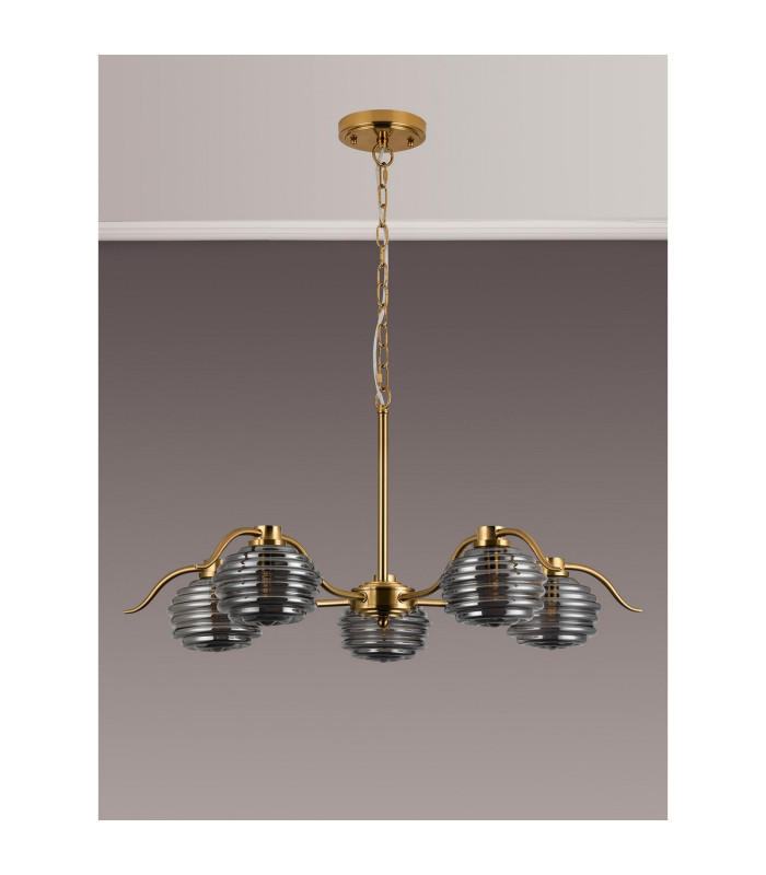 Astoria 80cm 5 Light Multi Arm Pendant/Semi Flush 160mm Glass Brass/Smoke-11
