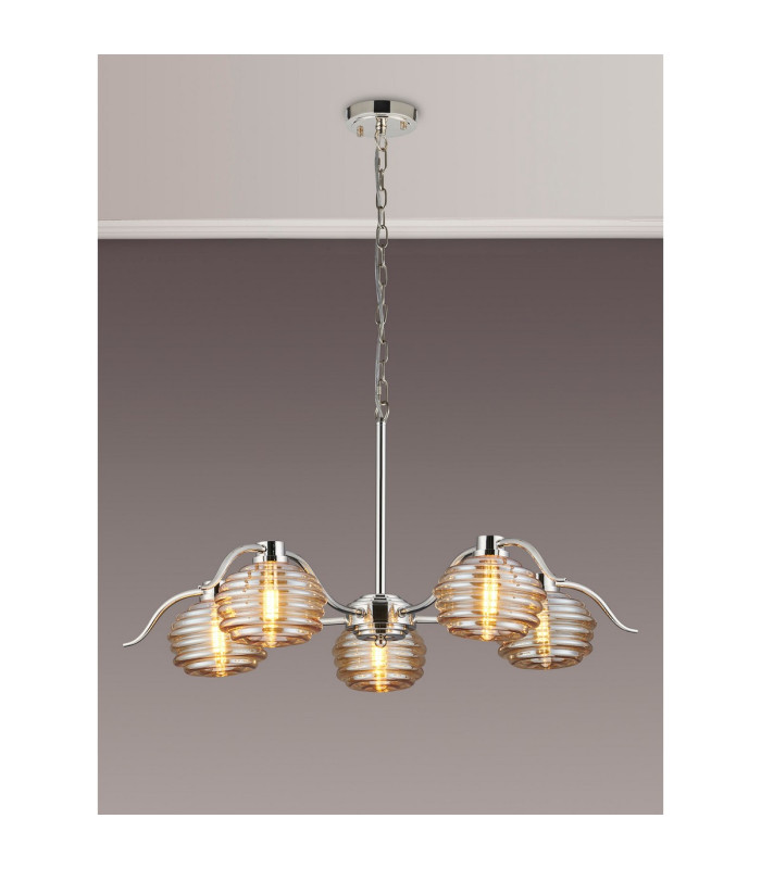 Astoria 80cm 5 Light Multi Arm Pendant/Semi Flush 160mm Glass Polished Nickel/Amber-3