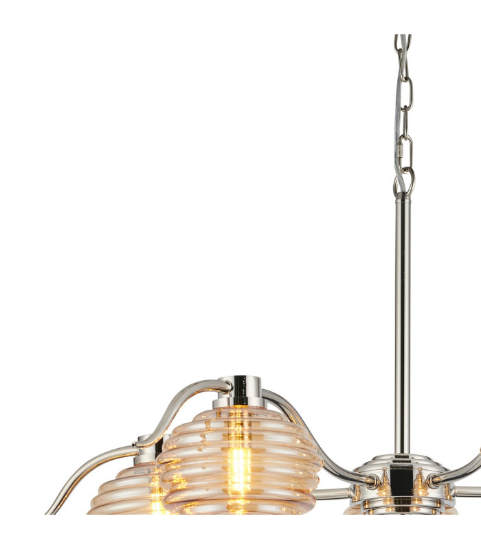 Astoria 80cm 5 Light Multi Arm Pendant/Semi Flush 160mm Glass Polished Nickel/Amber-6
