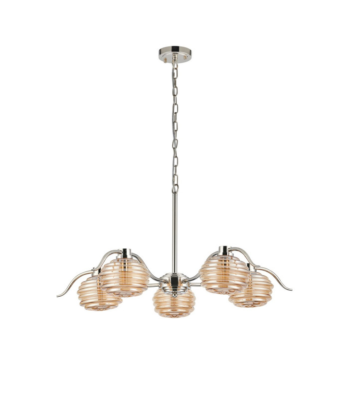 Astoria 80cm 5 Light Multi Arm Pendant/Semi Flush 160mm Glass Polished Nickel/Amber-8