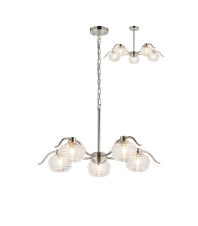 Astoria 80cm 5 Light Multi Arm Pendant/Semi Flush 160mm Glass Polished Nickel/Clear-1
