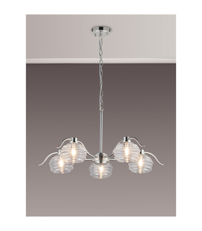 Astoria 80cm 5 Light Multi Arm Pendant/Semi Flush 160mm Glass Polished Nickel/Clear-3