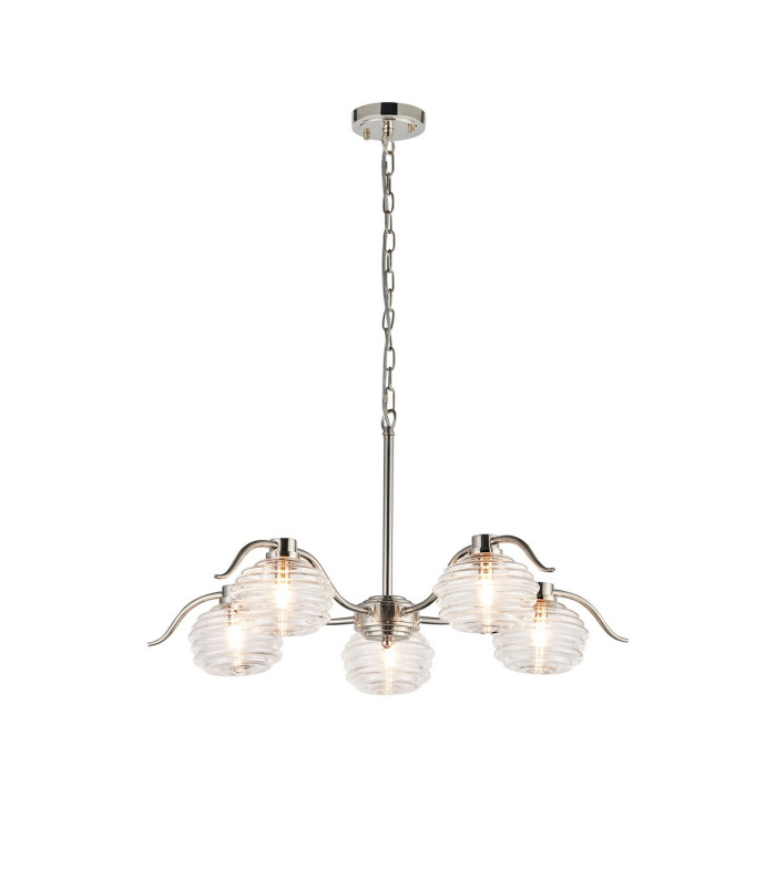 Astoria 80cm 5 Light Multi Arm Pendant/Semi Flush 160mm Glass Polished Nickel/Clear-5