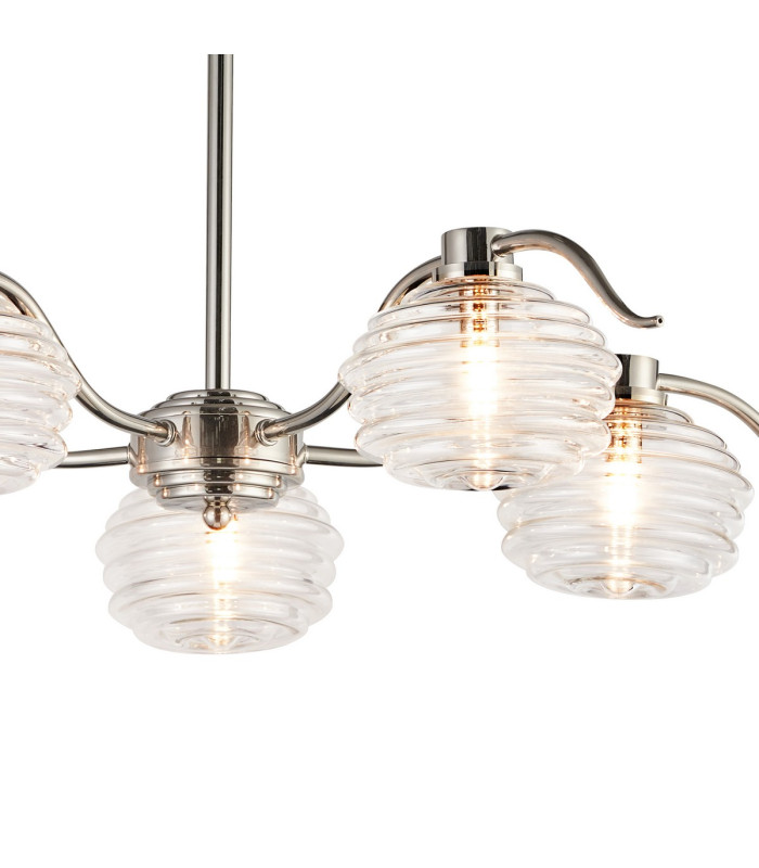 Astoria 80cm 5 Light Multi Arm Pendant/Semi Flush 160mm Glass Polished Nickel/Clear-7