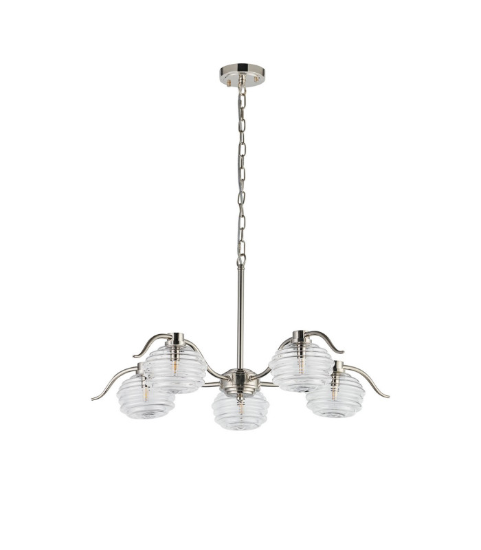 Astoria 80cm 5 Light Multi Arm Pendant/Semi Flush 160mm Glass Polished Nickel/Clear-8