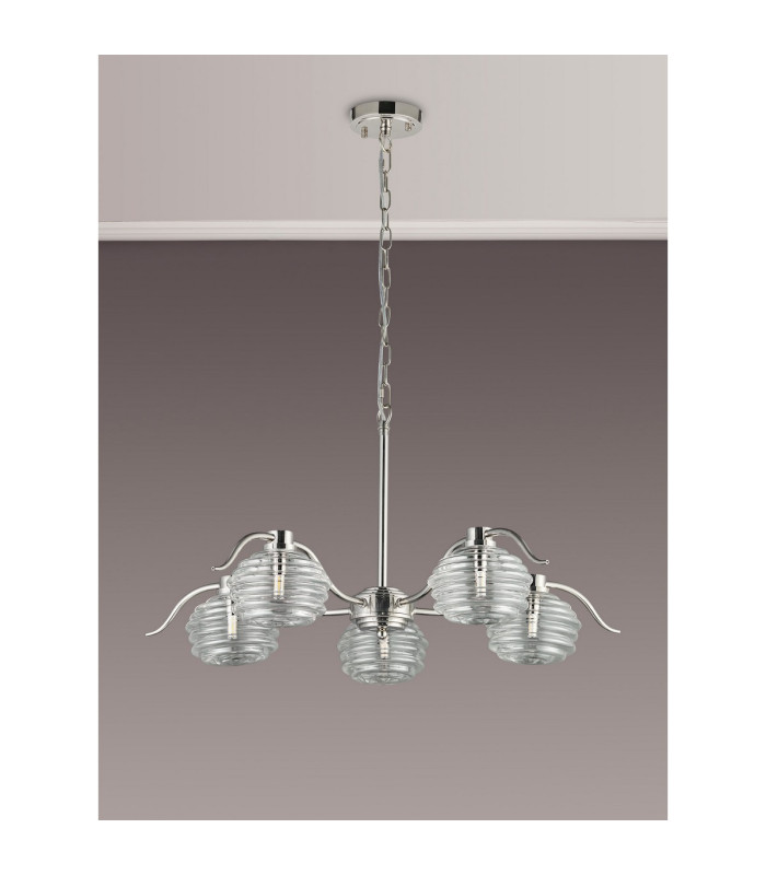 Astoria 80cm 5 Light Multi Arm Pendant/Semi Flush 160mm Glass Polished Nickel/Clear-11