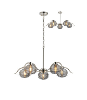 Astoria 80cm 5 Light Multi Arm Pendant/Semi Flush 160mm Glass Polished Nickel/Smoke-1