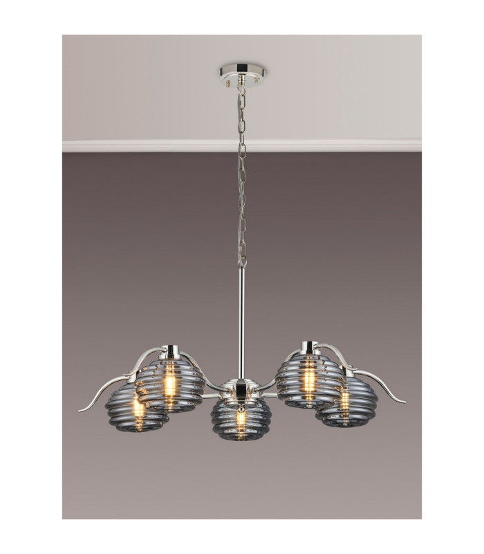 Astoria 80cm 5 Light Multi Arm Pendant/Semi Flush 160mm Glass Polished Nickel/Smoke-3