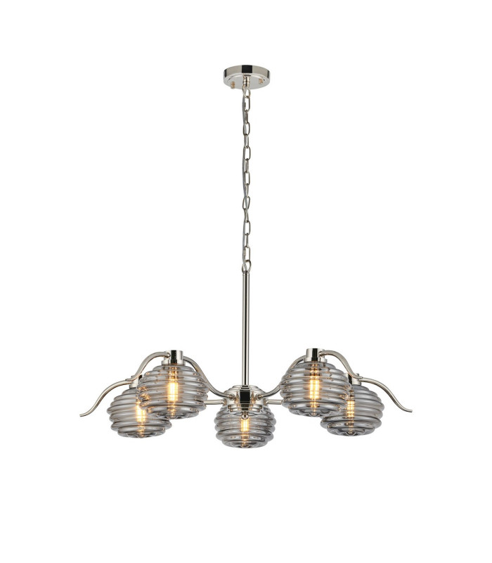 Astoria 80cm 5 Light Multi Arm Pendant/Semi Flush 160mm Glass Polished Nickel/Smoke-5