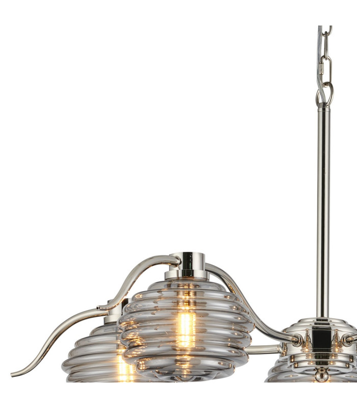 Astoria 80cm 5 Light Multi Arm Pendant/Semi Flush 160mm Glass Polished Nickel/Smoke-6