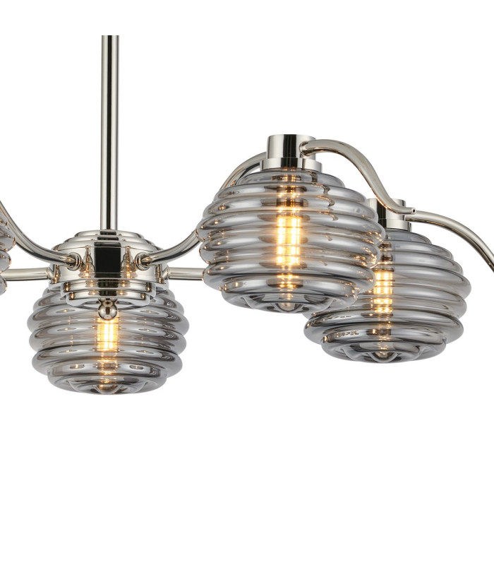 Astoria 80cm 5 Light Multi Arm Pendant/Semi Flush 160mm Glass Polished Nickel/Smoke-7