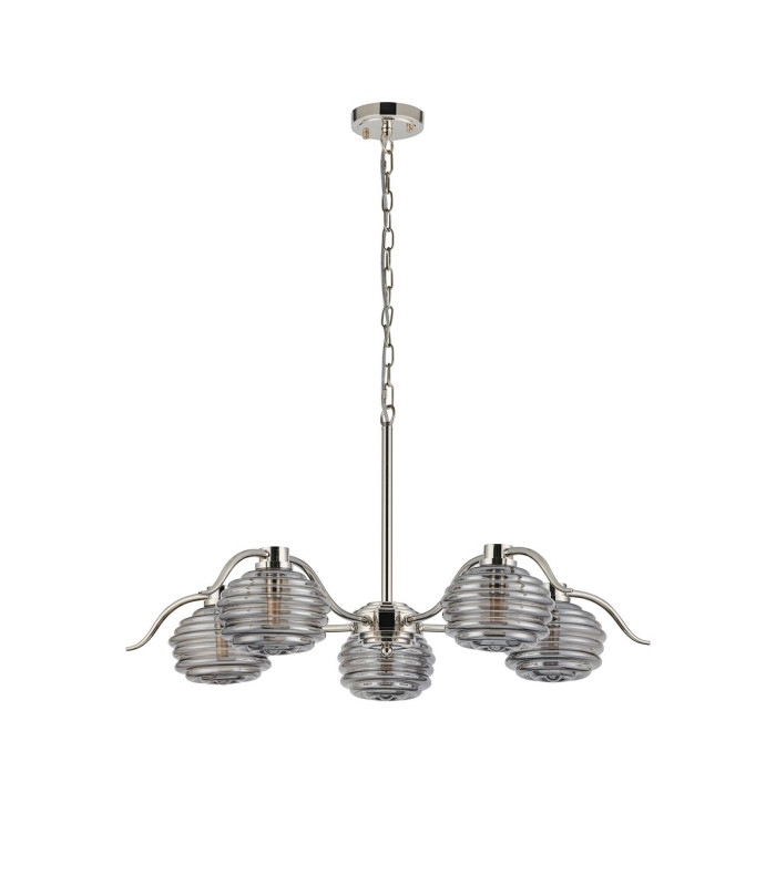 Astoria 80cm 5 Light Multi Arm Pendant/Semi Flush 160mm Glass Polished Nickel/Smoke-8