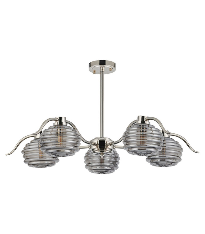 Astoria 80cm 5 Light Multi Arm Pendant/Semi Flush 160mm Glass Polished Nickel/Smoke-10