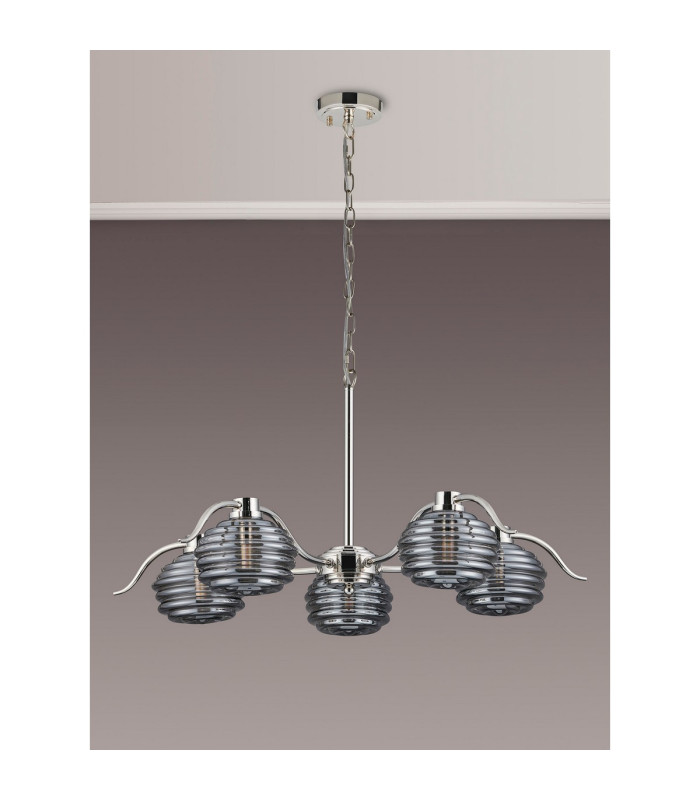 Astoria 80cm 5 Light Multi Arm Pendant/Semi Flush 160mm Glass Polished Nickel/Smoke-11