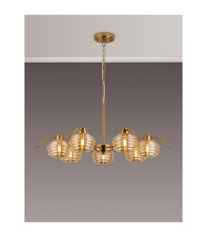 Astoria 86cm 7 Light Multi Arm Pendant/Semi Flush 160mm Glass Brass/Amber-3