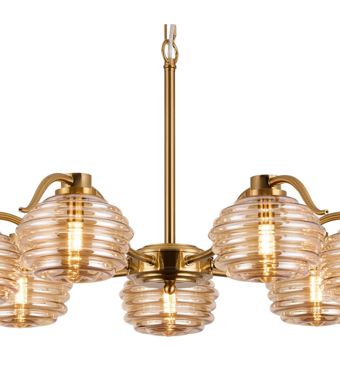 Astoria 86cm 7 Light Multi Arm Pendant/Semi Flush 160mm Glass Brass/Amber-6