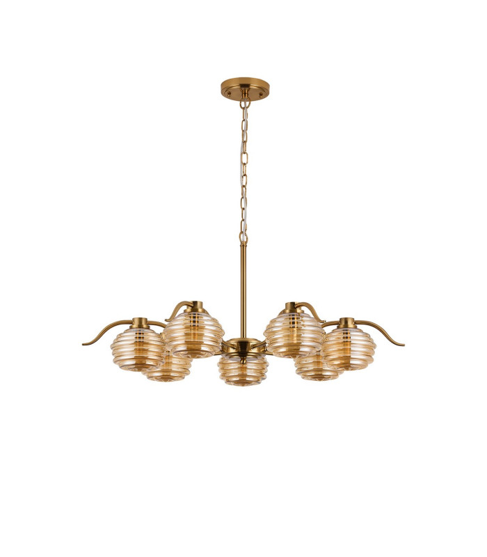 Astoria 86cm 7 Light Multi Arm Pendant/Semi Flush 160mm Glass Brass/Amber-8